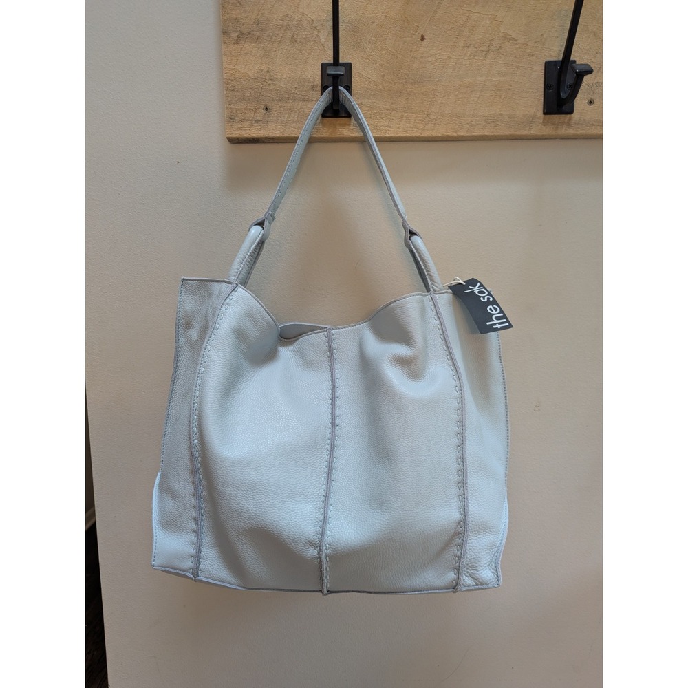 New The Sak Los Feliz Large Leather Tote Bag Icy Blue Hobo Shoulder Handbag Purs